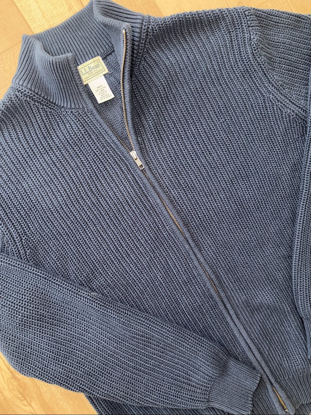 L.L. Bean Men’s Cotton Navy Full Zip Mock Neck Ribbed Sweater-Large
